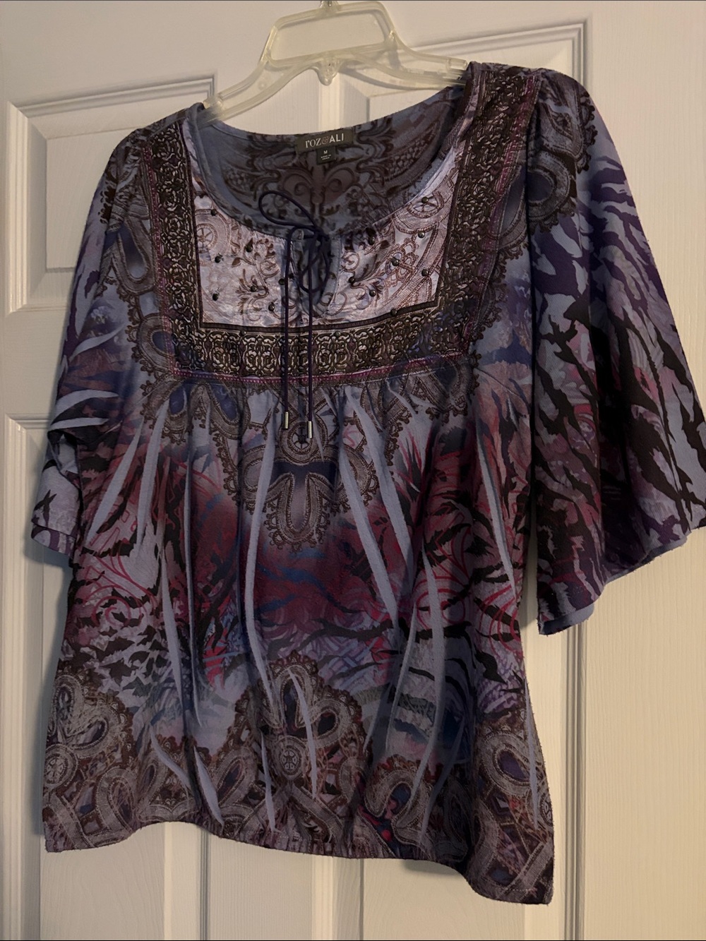 Roz & Ali Purple and Blue Printed Scoop-Neck Tunic